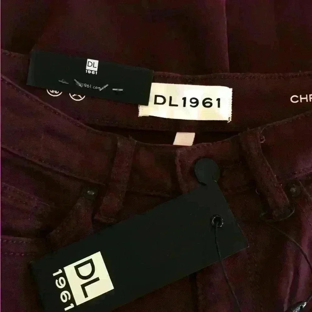 DL1961 NWT Womens Chrissy High-Rise Step-Hem Cropped Jeans Burgundy Size 24